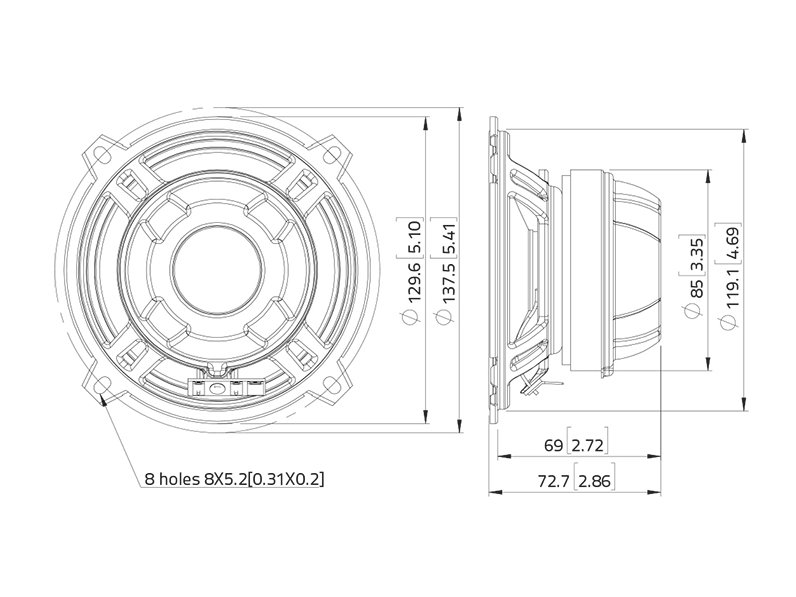LAVOCE CSF051.21 5″ Coaxial Ferrite-Neodymium Magnet Steel Basket Driver