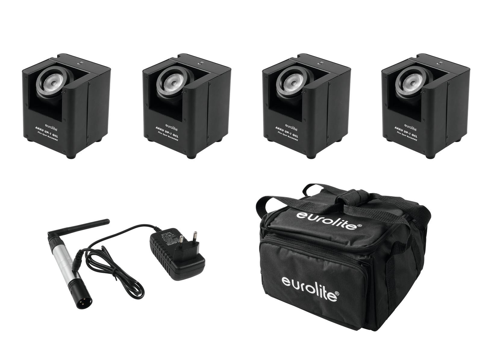EUROLITE Set 4x AKKU UP-1 + SB-4 Soft Bag + QuickDMX Wireless transmitter