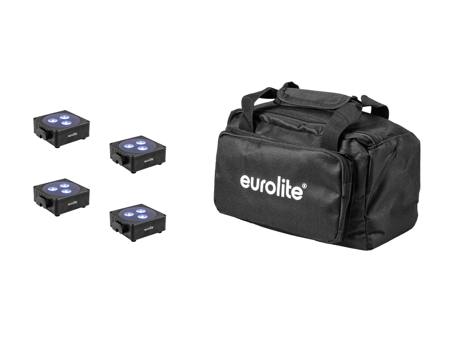 EUROLITE Set 4x AKKU Flat Light 3 bk + Soft Bag