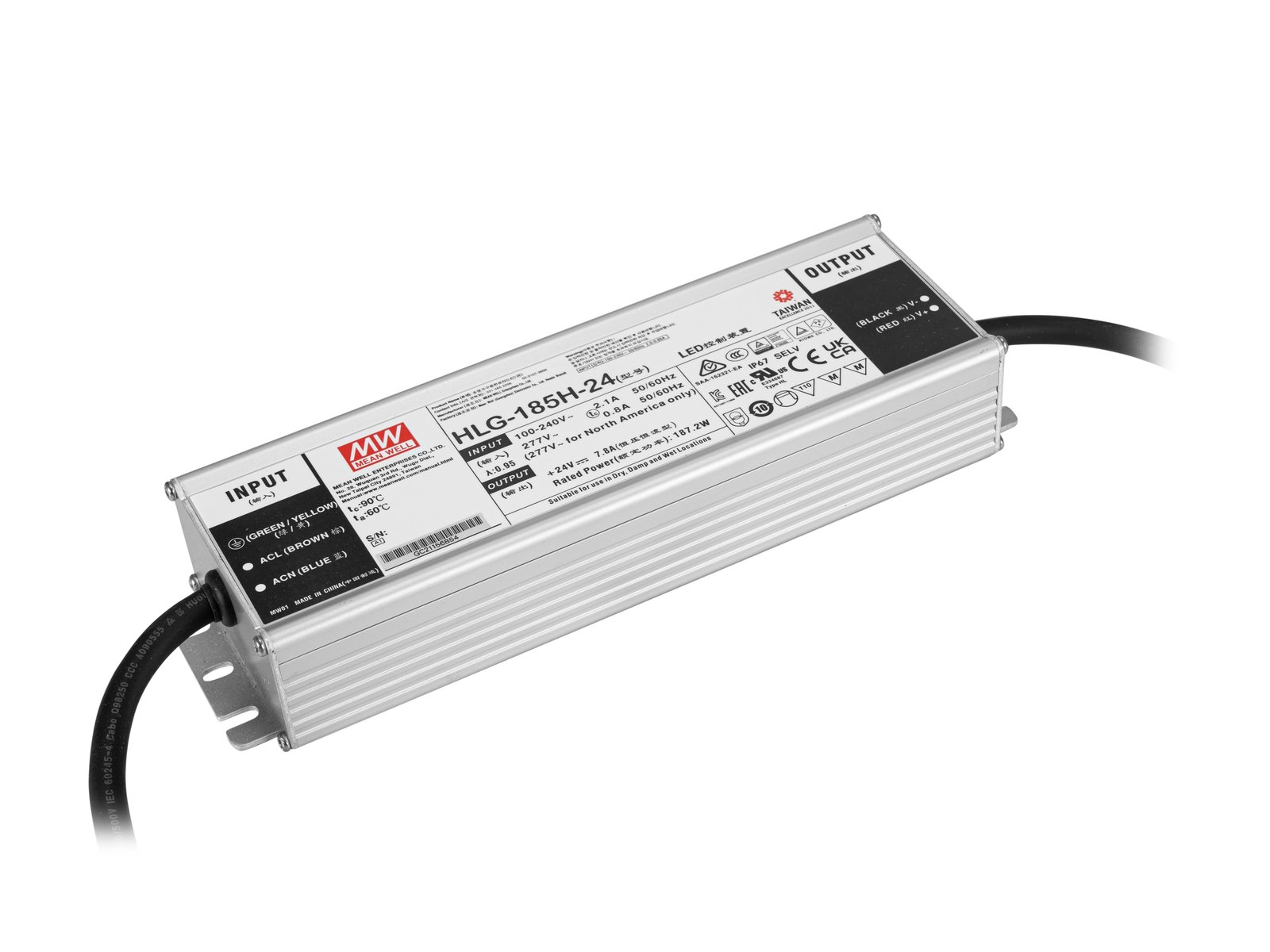 MEANWELL LED Power Supply 187W / 24V IP67 HLG-185H-24