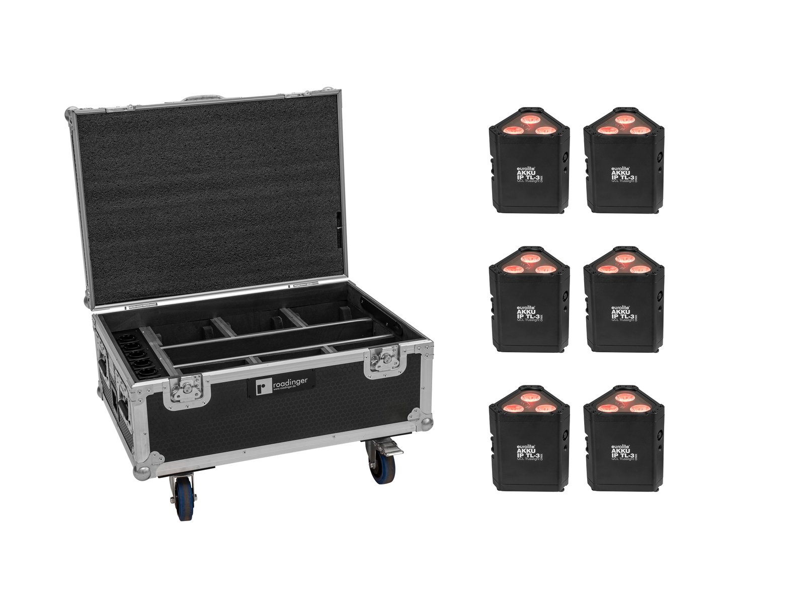 EUROLITE Set 6x AKKU IP TL-3 QCL + Case with wheels and charging function